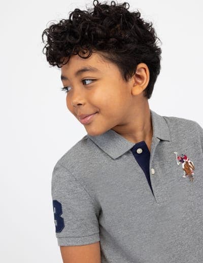 BOYS MULTI COLOR LOGO SOLID PIQUE POLO SHIRT 13