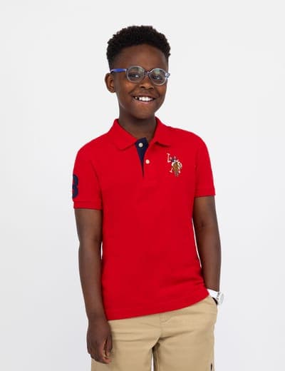 BOYS MULTI COLOR LOGO SOLID PIQUE POLO SHIRT 16