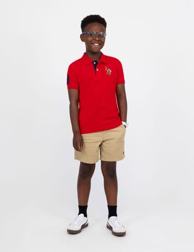 BOYS MULTI COLOR LOGO SOLID PIQUE POLO SHIRT 17