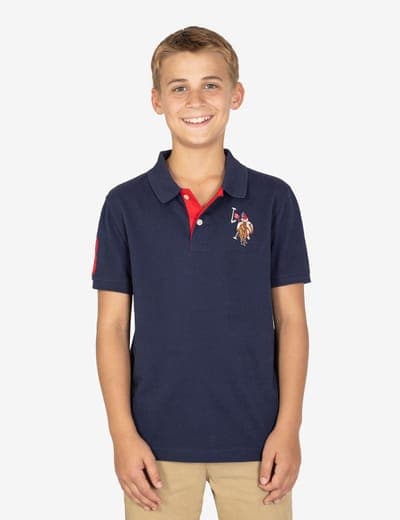 BOYS MULTI COLOR LOGO SOLID PIQUE POLO SHIRT 20