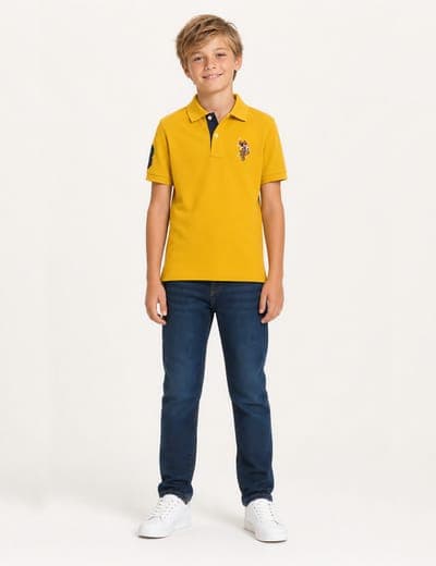 BOYS MULTI COLOR LOGO PIQUE POLO SHIRT 9