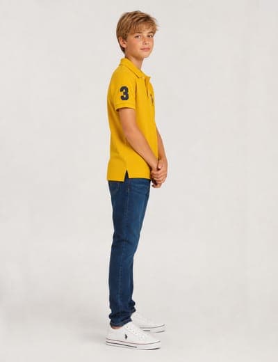 BOYS MULTI COLOR LOGO PIQUE POLO SHIRT 10