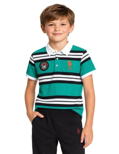 BOYS YARN DYE STRIPE PIQUE POLO SHIRT 1