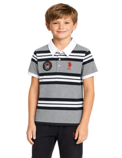 BOYS YARN DYE STRIPE PIQUE POLO SHIRT 4
