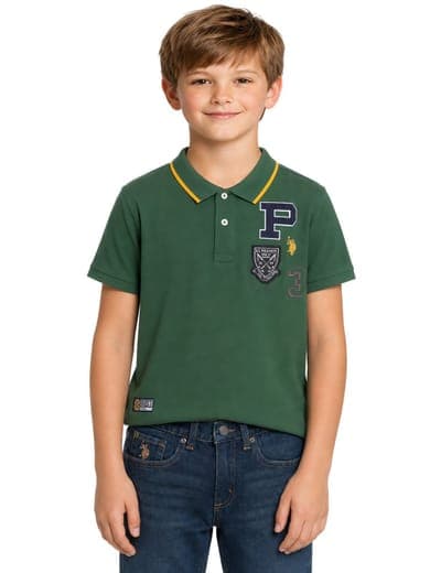 BOYS MULTI PATCH PIQUE POLO SHIRT 4