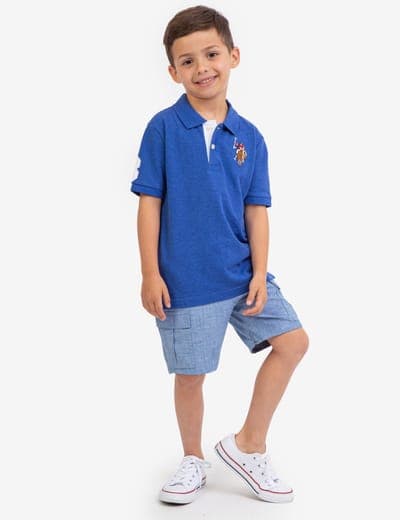 BOYS MULTI COLOR LOGO PIQUE POLO SHIRT 4