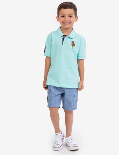 BOYS MULTI COLOR LOGO PIQUE POLO SHIRT 9