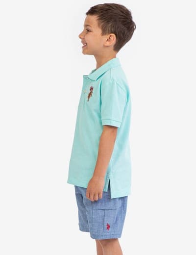 BOYS MULTI COLOR LOGO PIQUE POLO SHIRT 10
