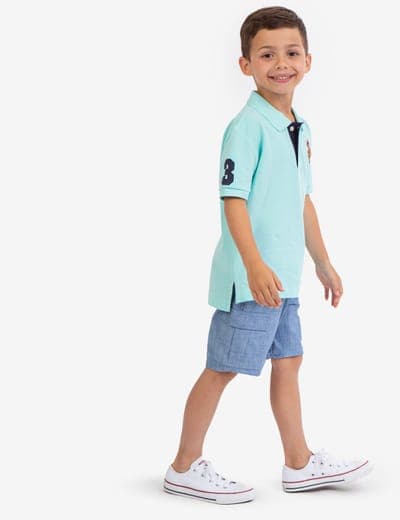 BOYS MULTI COLOR LOGO PIQUE POLO SHIRT 11