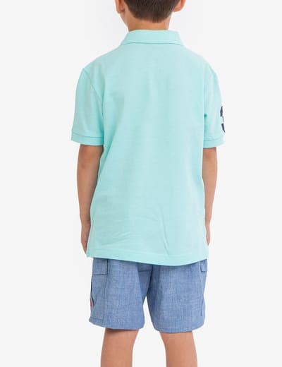 BOYS MULTI COLOR LOGO PIQUE POLO SHIRT 12