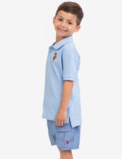 BOYS MULTI COLOR LOGO PIQUE POLO SHIRT 14