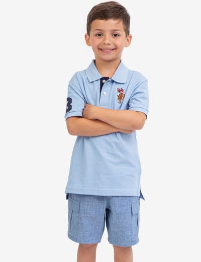 BOYS MULTI COLOR LOGO PIQUE POLO SHIRT 16