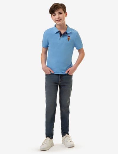 BOYS MULTI COLOR LOGO PIQUE POLO SHIRT 4