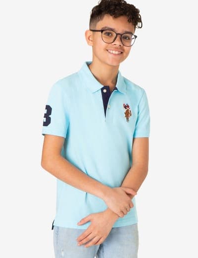 BOYS MULTI COLOR LOGO PIQUE POLO SHIRT 14