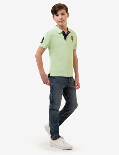 BOYS MULTI COLOR LOGO PIQUE POLO SHIRT 18