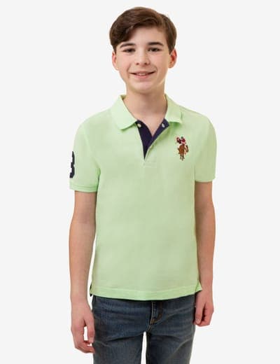 BOYS MULTI COLOR LOGO PIQUE POLO SHIRT 19
