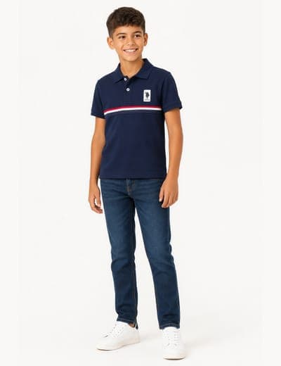 BOYS TRICOT SIGNATURE STRIPE POLO SHIRT 2