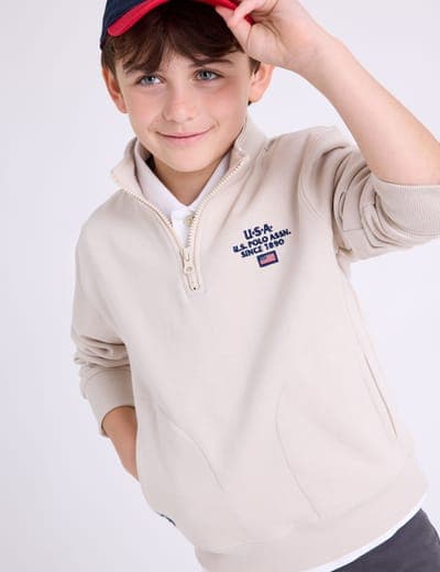 BOYS USA 1/4 ZIP FLEECE MOCK PULLOVER 1