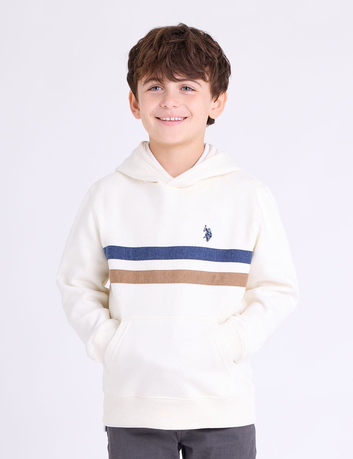 BOYS CHEST STRIPE FLEECE HOODIE
