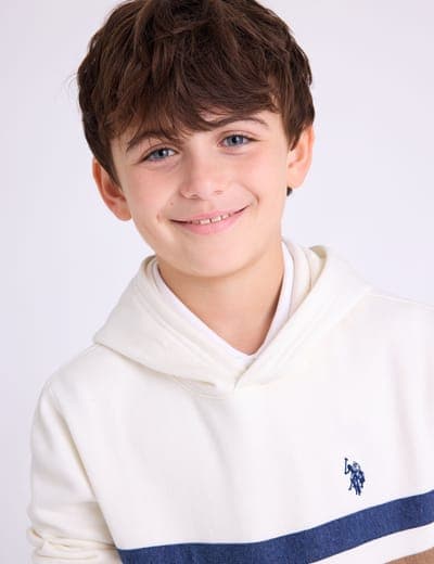BOYS CHEST STRIPE FLEECE HOODIE 2