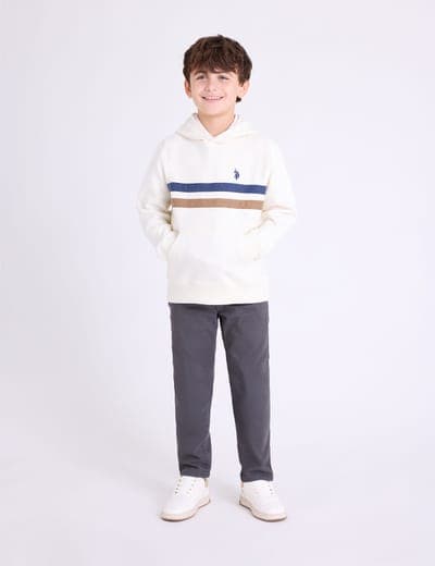 BOYS CHEST STRIPE FLEECE HOODIE 3