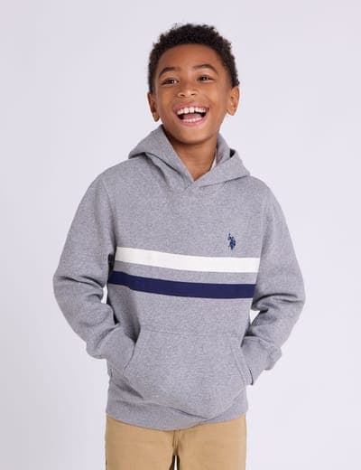 BOYS CHEST STRIPE FLEECE HOODIE 6
