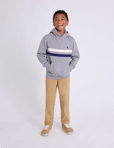 BOYS CHEST STRIPE FLEECE HOODIE 8