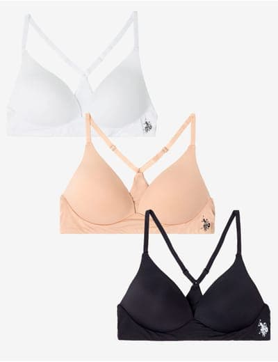 3PK ASSORTED WIRE FREE BRAS WITH ADJUSTABLE STRAPS 3