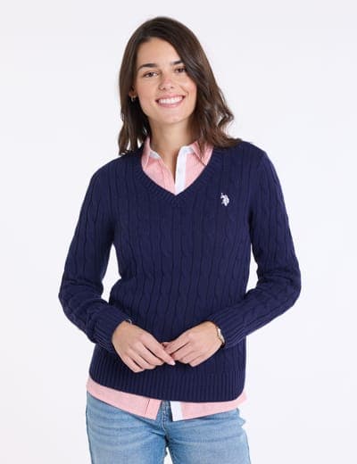 CABLE V-NECK SWEATER 1