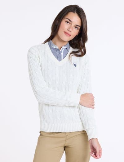 CABLE V-NECK SWEATER 14