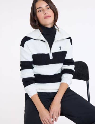 1/2 ZIP RUGBY STRIPE SWEATER 1
