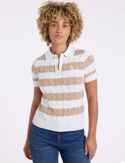 STRIPED HENLEY CABLE SWEATER POLO SHIRT 2