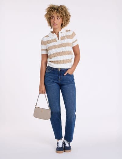 STRIPED HENLEY CABLE SWEATER POLO SHIRT 3