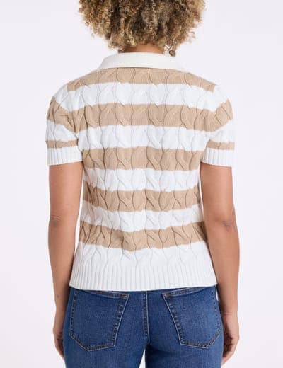 STRIPED HENLEY CABLE SWEATER POLO SHIRT 4