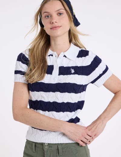 STRIPED HENLEY CABLE SWEATER POLO SHIRT 5