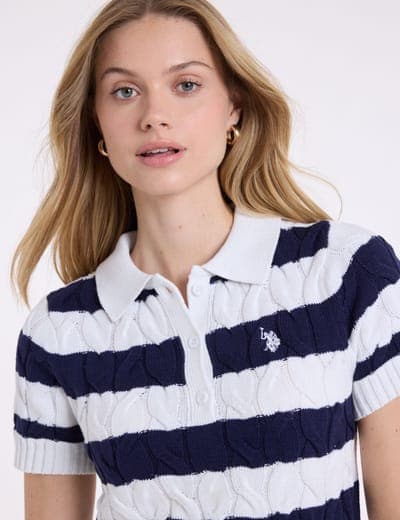 STRIPED HENLEY CABLE SWEATER POLO SHIRT 6