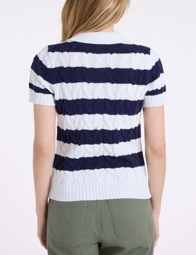 STRIPED HENLEY CABLE SWEATER POLO SHIRT 7