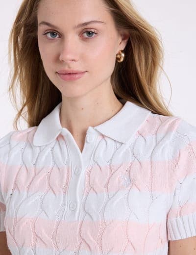 STRIPED HENLEY CABLE SWEATER POLO SHIRT 11