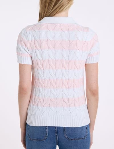 STRIPED HENLEY CABLE SWEATER POLO SHIRT 13