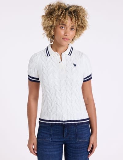 TIPPED HENLEY CABLE SWEATER POLO SHIRT 1
