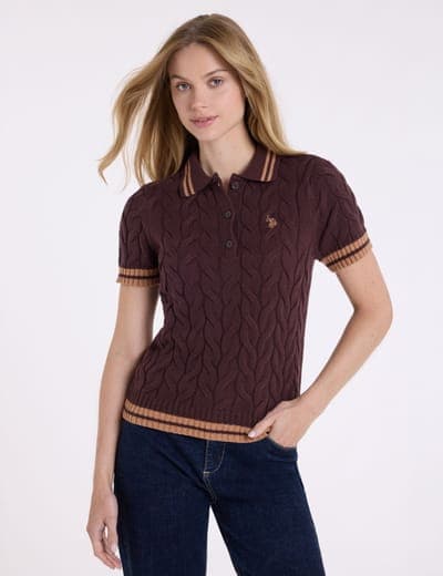 TIPPED HENLEY CABLE SWEATER POLO SHIRT 5