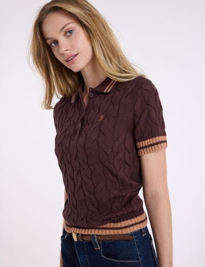 TIPPED HENLEY CABLE SWEATER POLO SHIRT 8