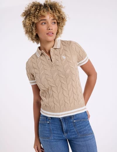 TIPPED HENLEY CABLE SWEATER POLO SHIRT 10