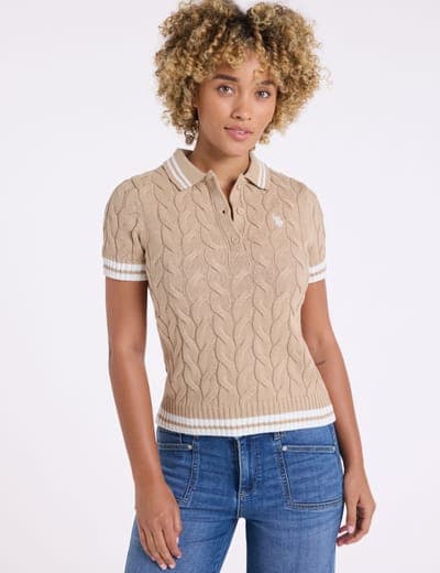 TIPPED HENLEY CABLE SWEATER POLO SHIRT 12