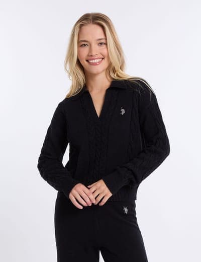 SPLIT NECK CABLE SWEATER 5