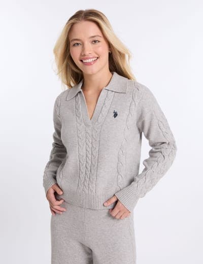 SPLIT NECK CABLE SWEATER 8
