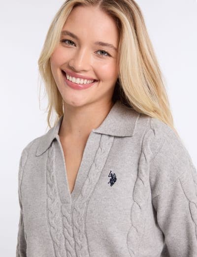 SPLIT NECK CABLE SWEATER 10