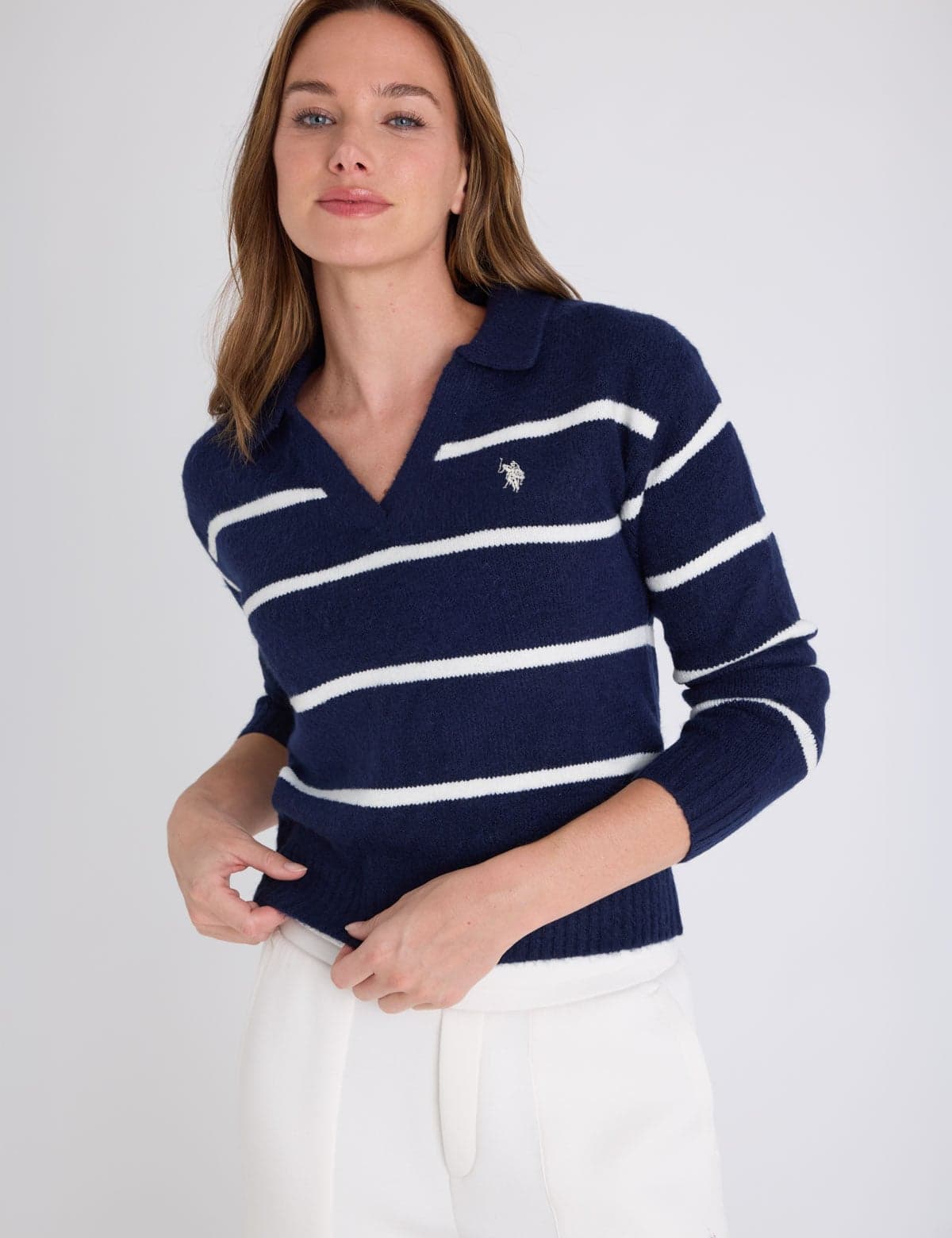 JOHNNY COLLAR THIN STRIPE SWEATER