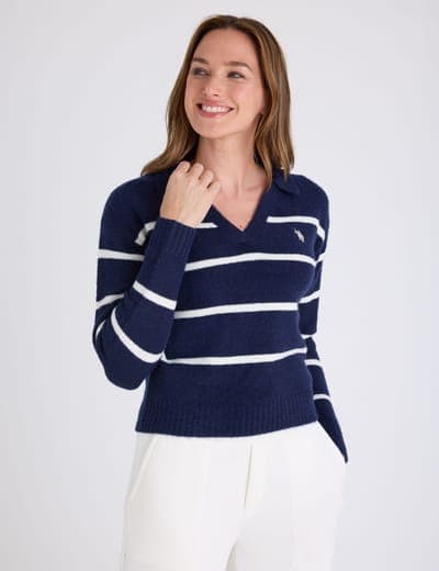 JOHNNY COLLAR THIN STRIPE SWEATER 5
