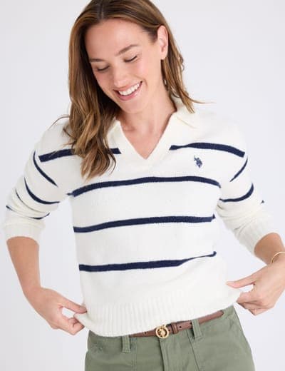 JOHNNY COLLAR THIN STRIPE SWEATER 8
